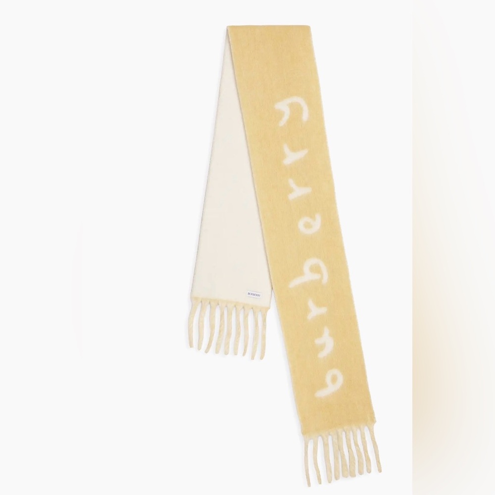 Burberry reversable alpaca Pal Yellow Logo Fringe Scarf
